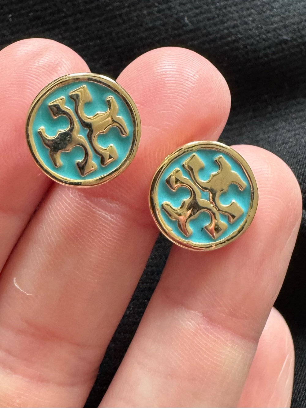 Gold-Tone Turquoise Logo Stud Earrings